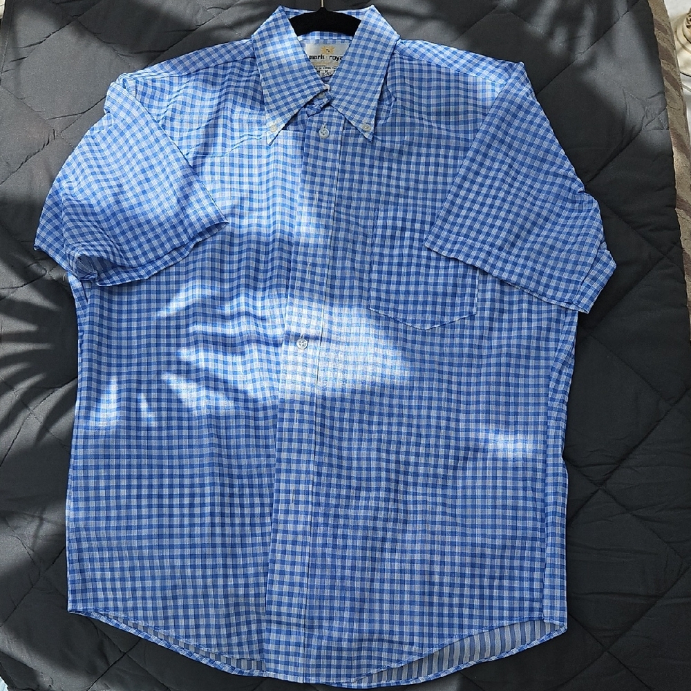 Blue Casual Button Down Shirt with Gingham Pattern